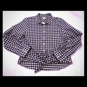 J.Crew Tie Front Gingham Blouse Size L